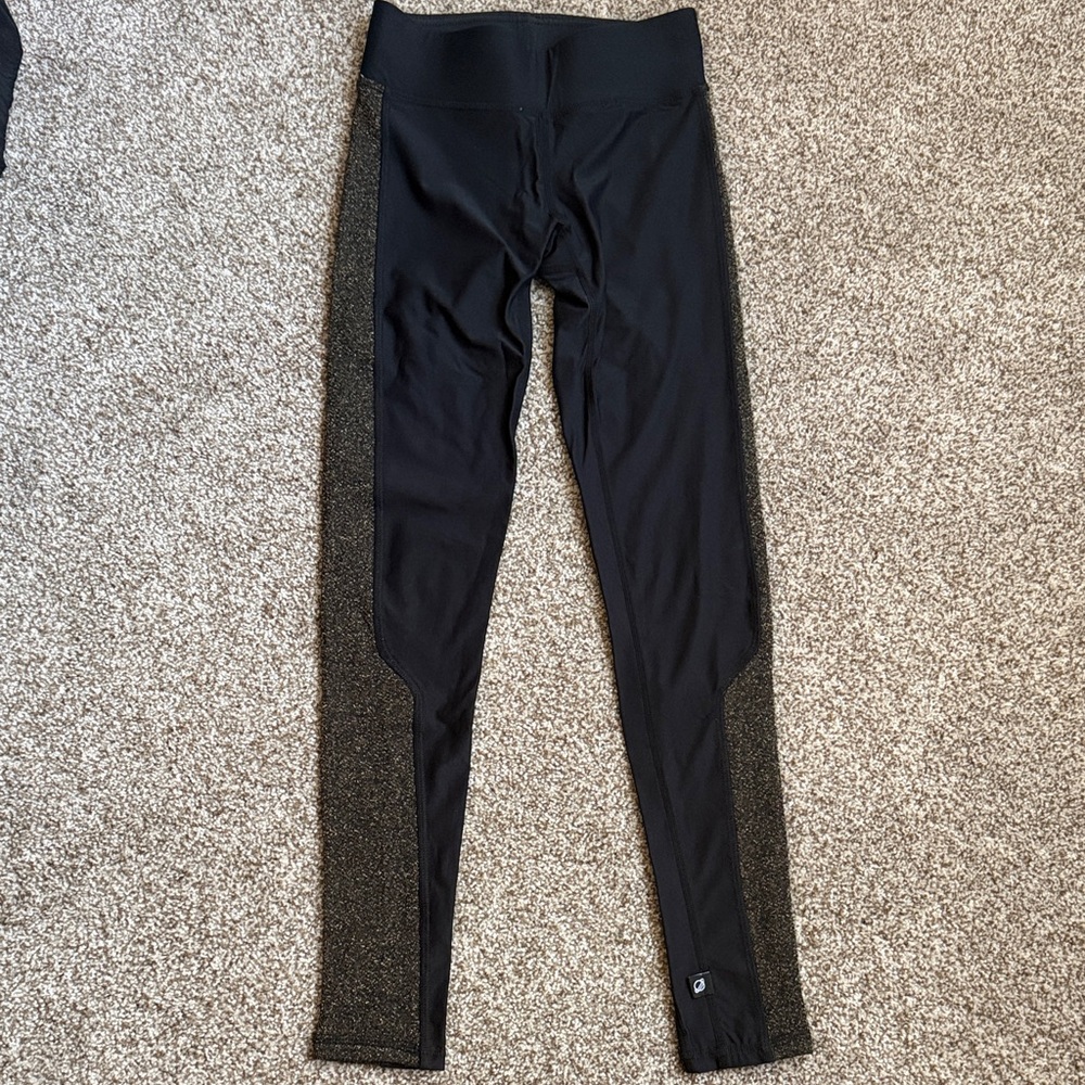 Terez Black Leggings with Gold Sparkle Side Panels